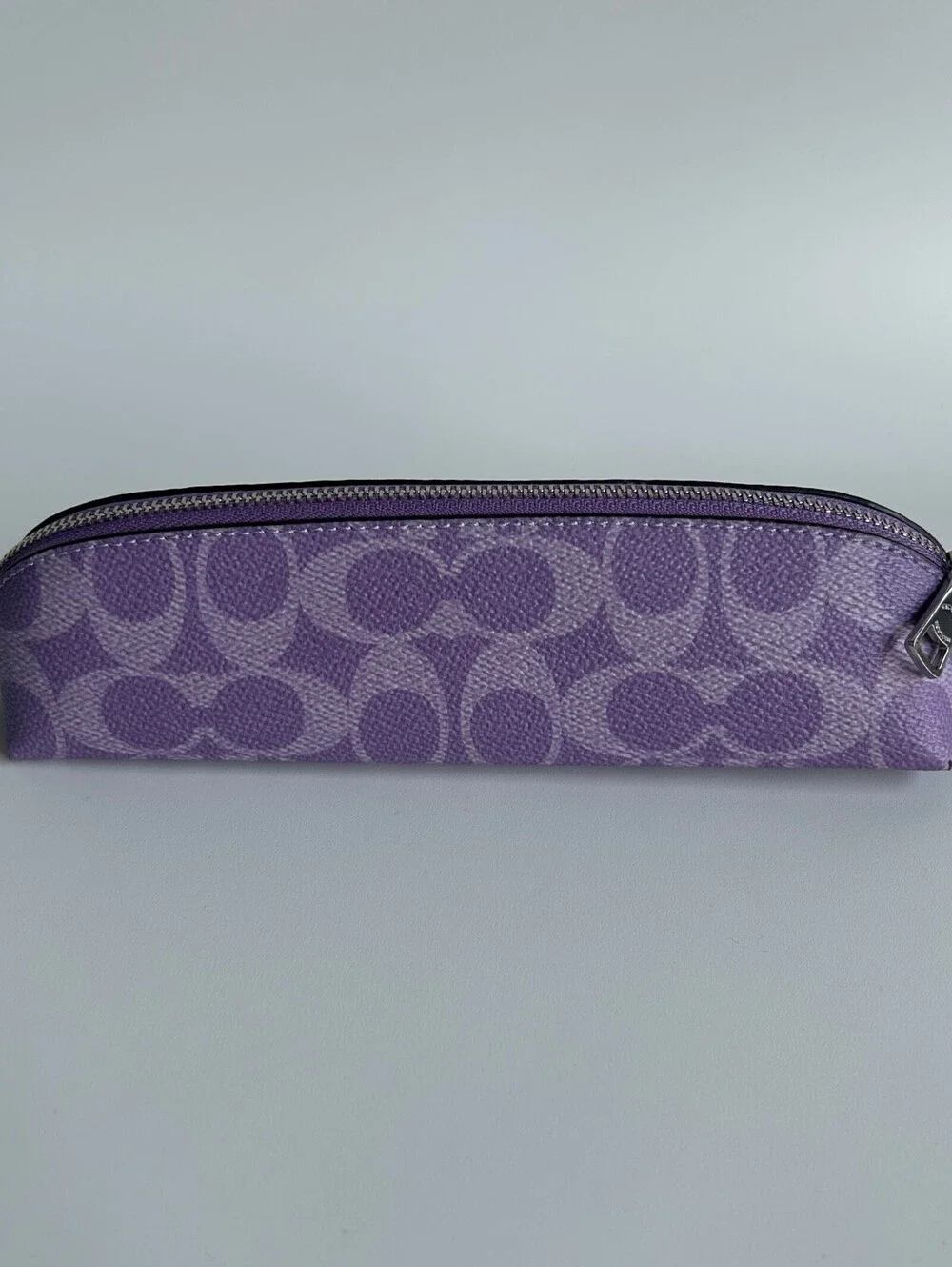 Coach Pencil Case In Signature Canvas Iris Purple SIlver Zip Pouch CZ206